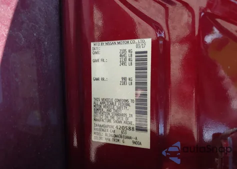 2017 Nissan Maxima 3.5 S from USA, damaged, VIN 1N4AA6APXHC420588